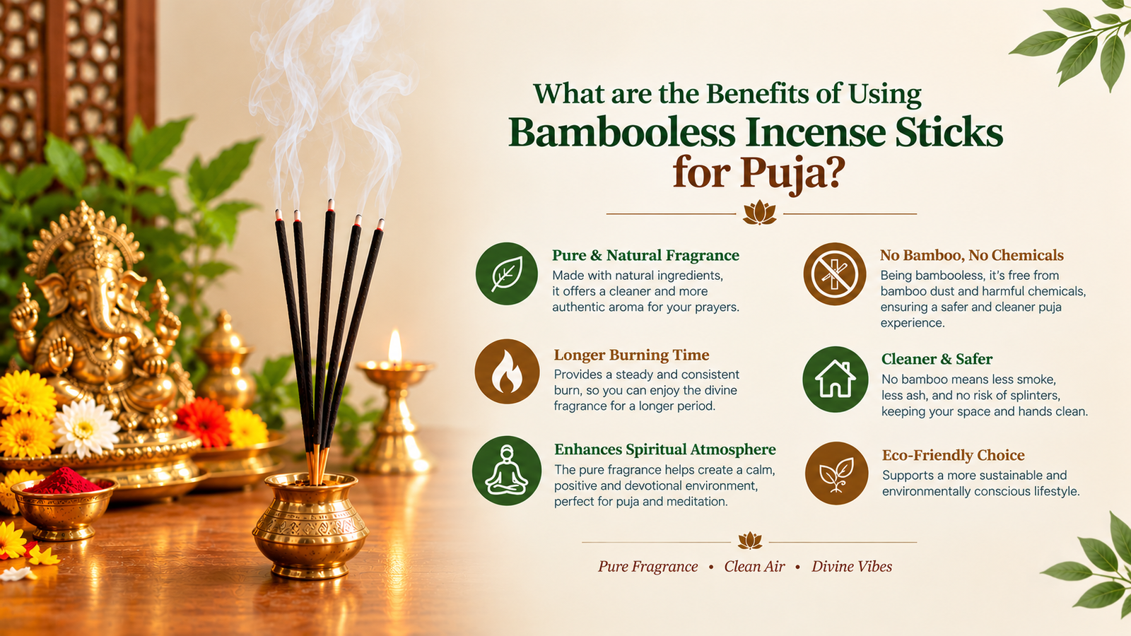 What are the benefits of using bambooless incense sticks for puja?